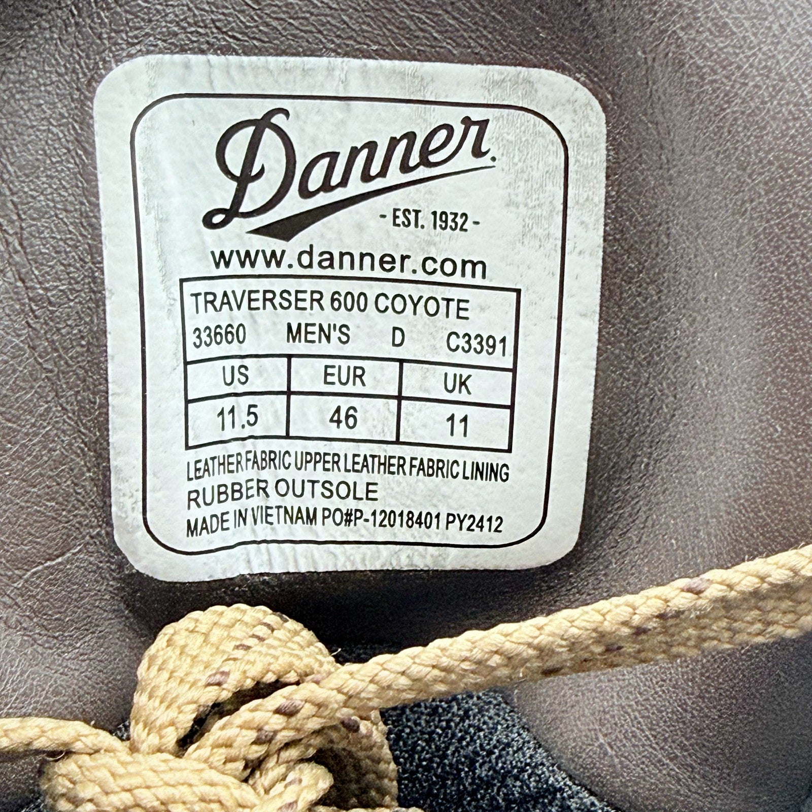 Danner Mens Traverser 600 Climbing Boots US 11.5 Brown Leather Water Resist NWOB