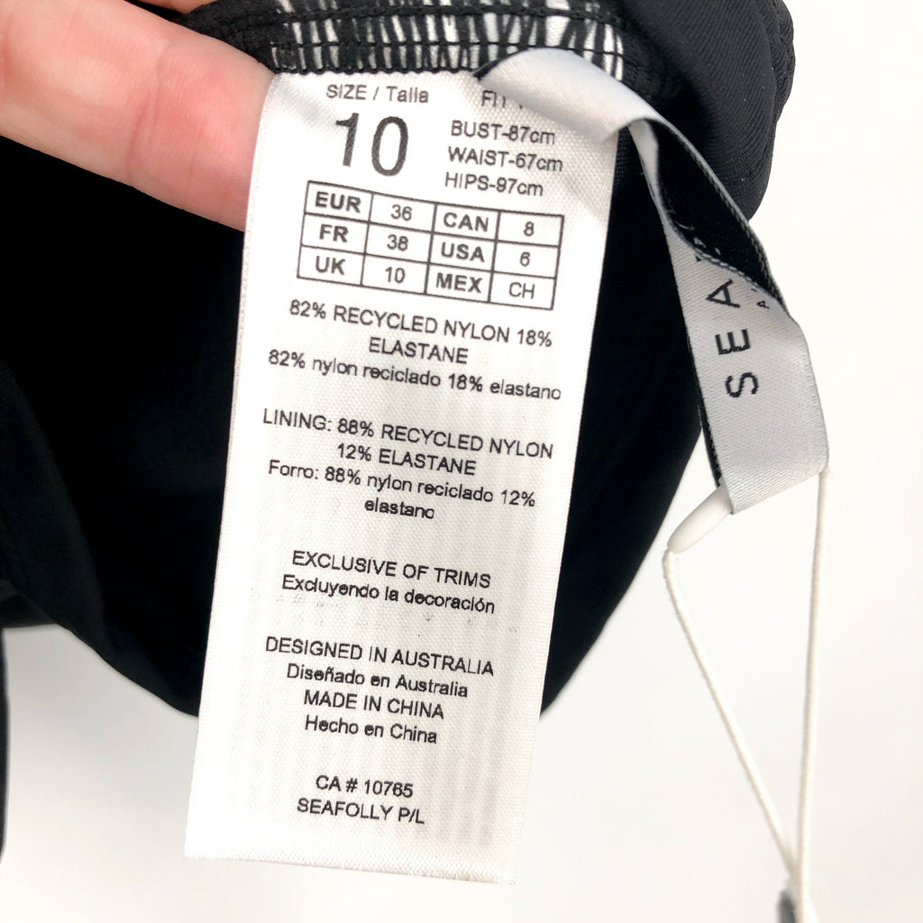 SEAFOLLY COLLECTIVE Women's Boyleg One Piece Swimsuit Size 6 Black Halter NWT