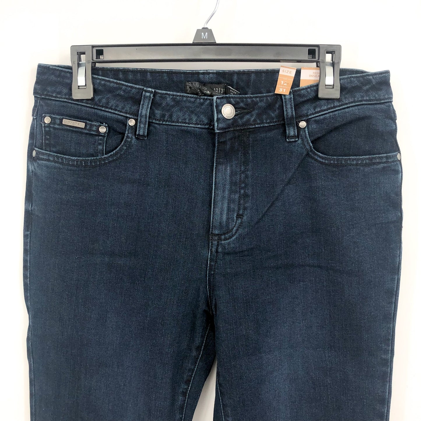 PRANA Women's Sienna Jeans Size 12 Deep Blue Mid Rise Skinny Stretch NWT