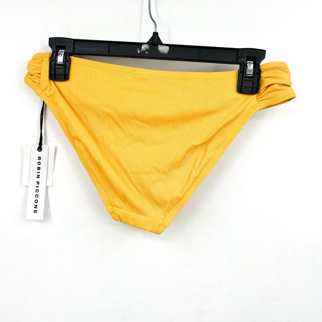 ROBIN PICCONE Women's Amy Tab Side Bikini Bottom Medium Yellow Yolk Ribbed NWT
