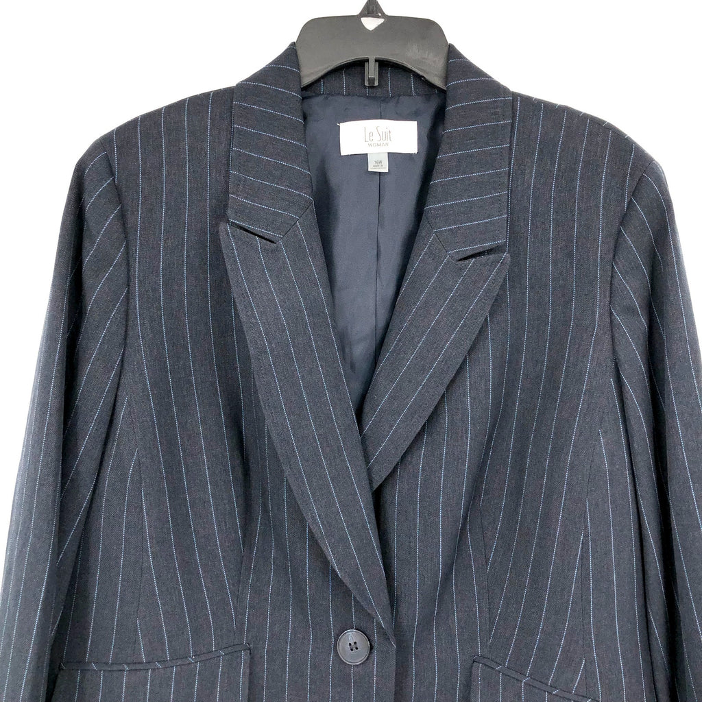 LE SUIT Single Button Suit Jacket 22W PLUS Blue Pinstripe Peak Lapel Blazer NWT