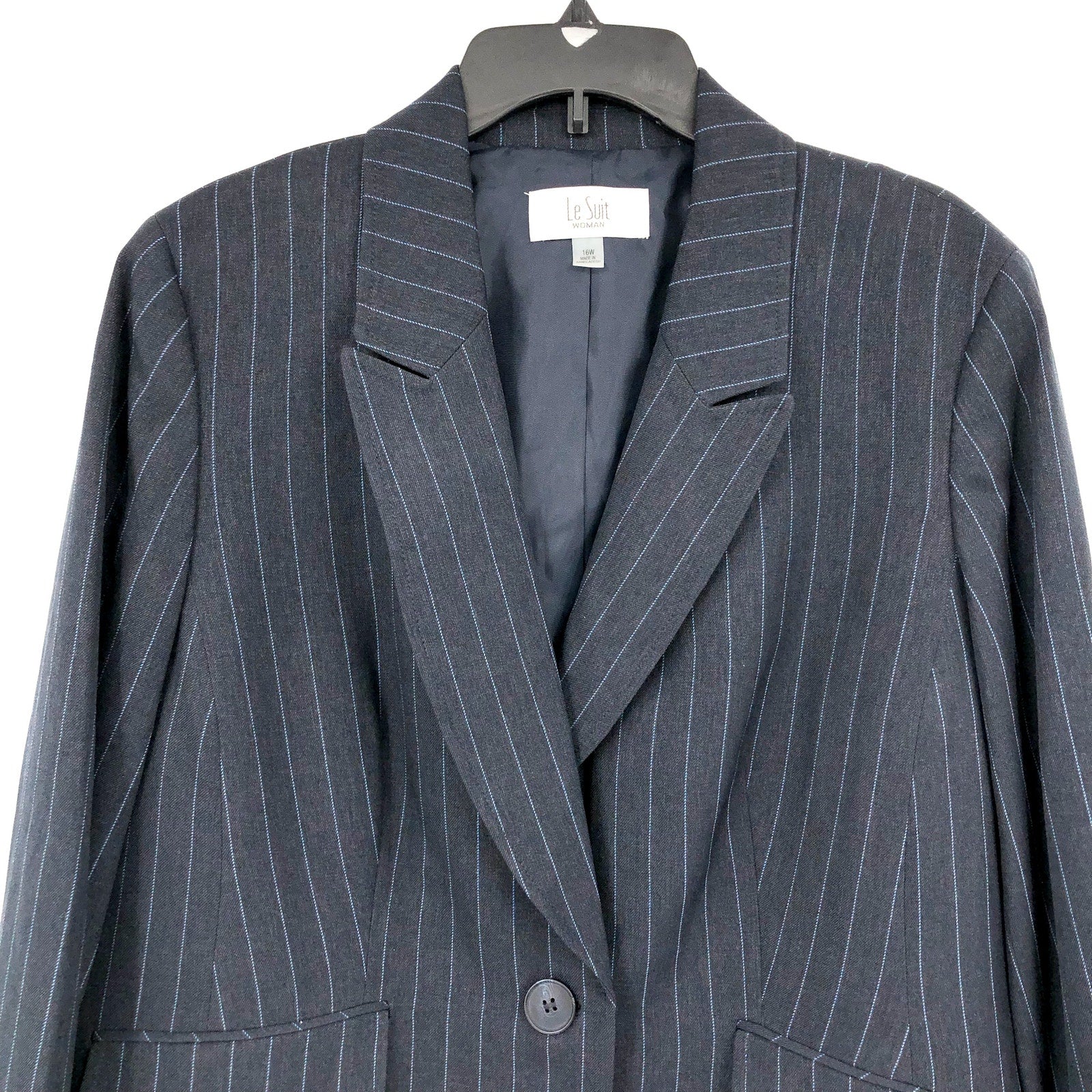 LE SUIT Single Button Suit Jacket 22W PLUS Blue Pinstripe Peak Lapel Blazer NWT
