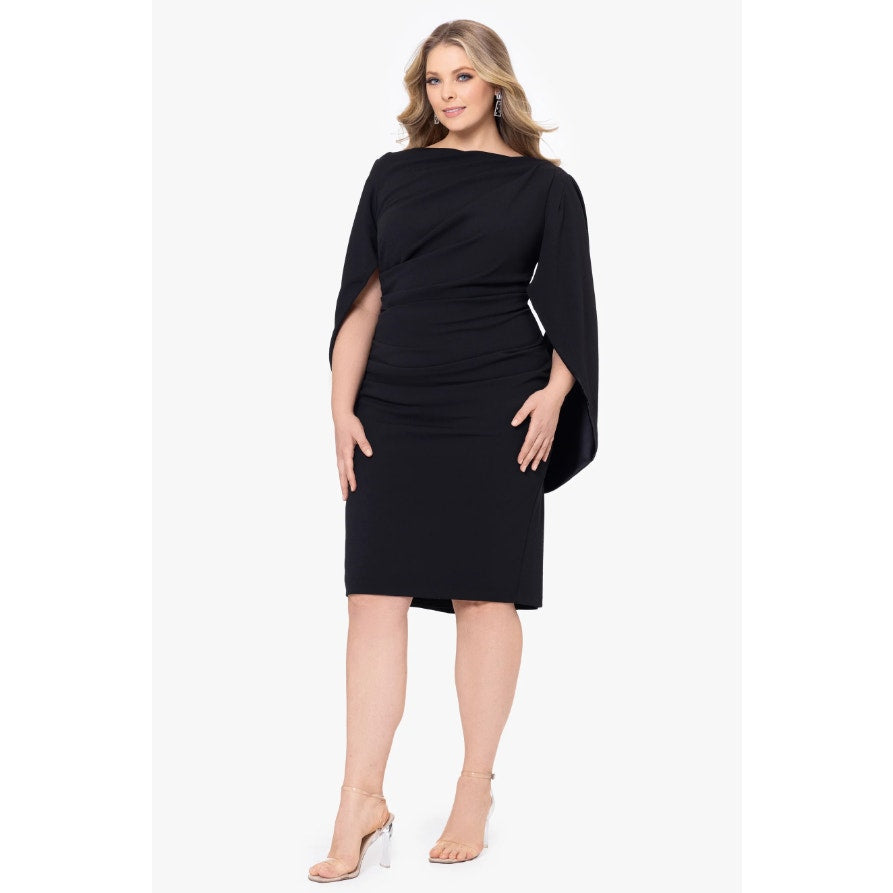 BETSY & ADAM Women's Jordan Short Scuba Crepe Dress 14W Black Drape Back NWT