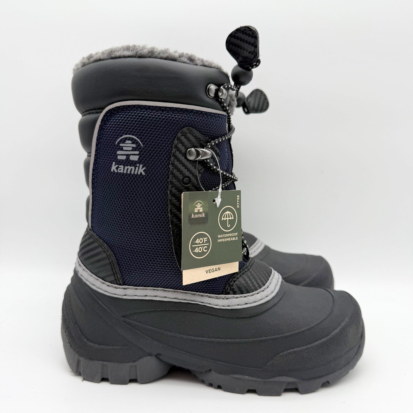 Kamik Kids Luke Snow Boots US 2 EU 33.5 Navy Waterproof NIB