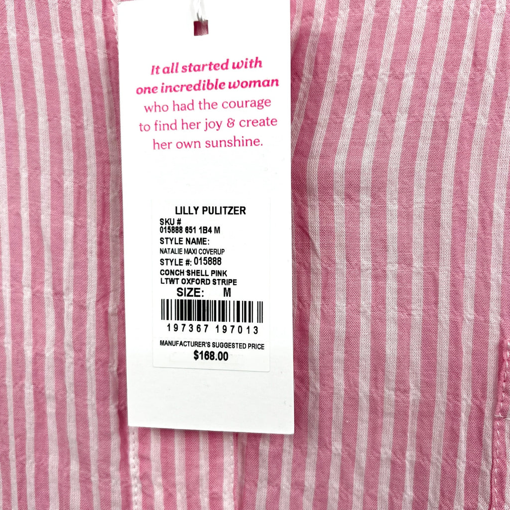 LILLY PULITZER Natalie Maxi Cover-up Dress Medium Conch Shell Pink Stripe NWT