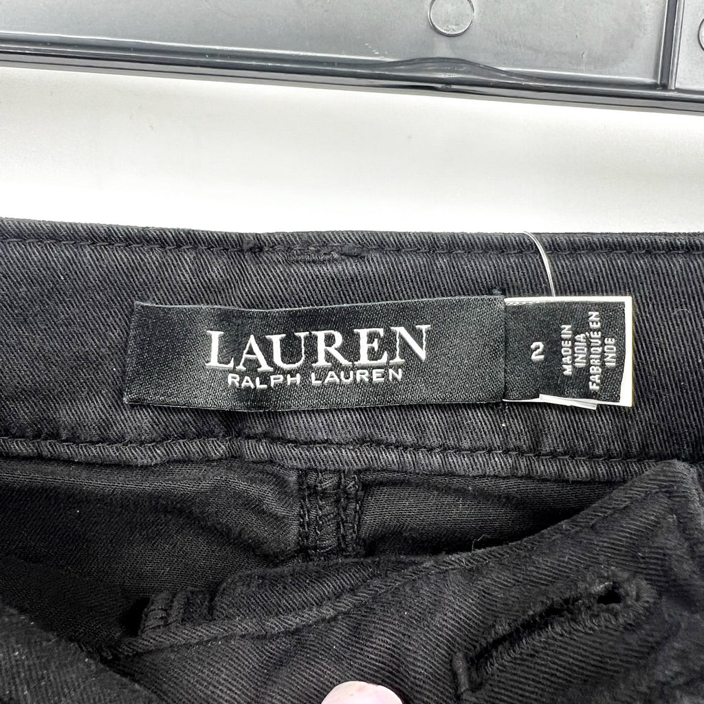 LAUREN RALPH LAUREN Womens Wide Leg Cropped Pants Size 2 Black Stretch Chino NWT