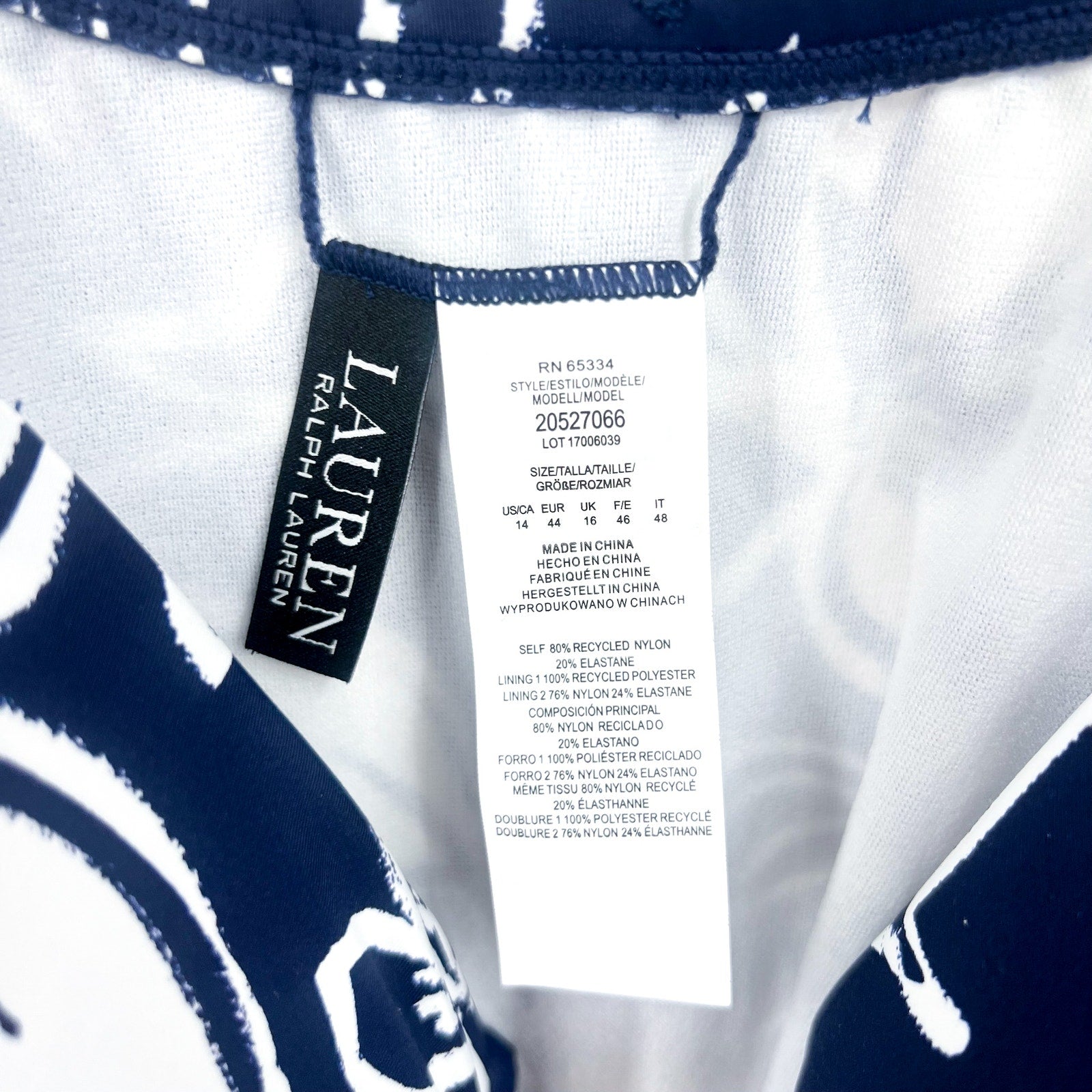 LAUREN RALPH LAUREN Allora Floral Underwire OTS One Piece 14 Blue White NWOT
