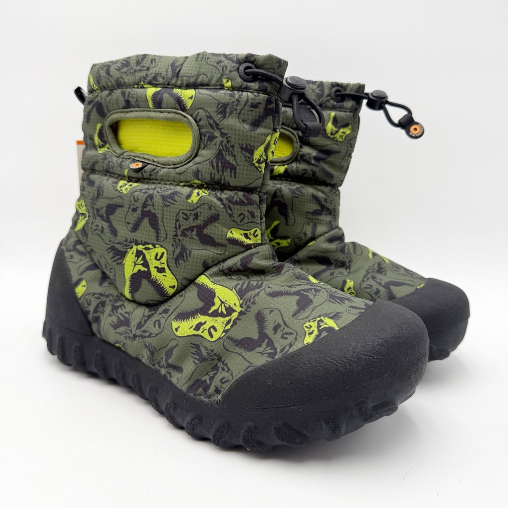 Bogs Big Kids B-Moc Snow Boots Size 5 Green Dinosaur Pattern Waterproof NWOB