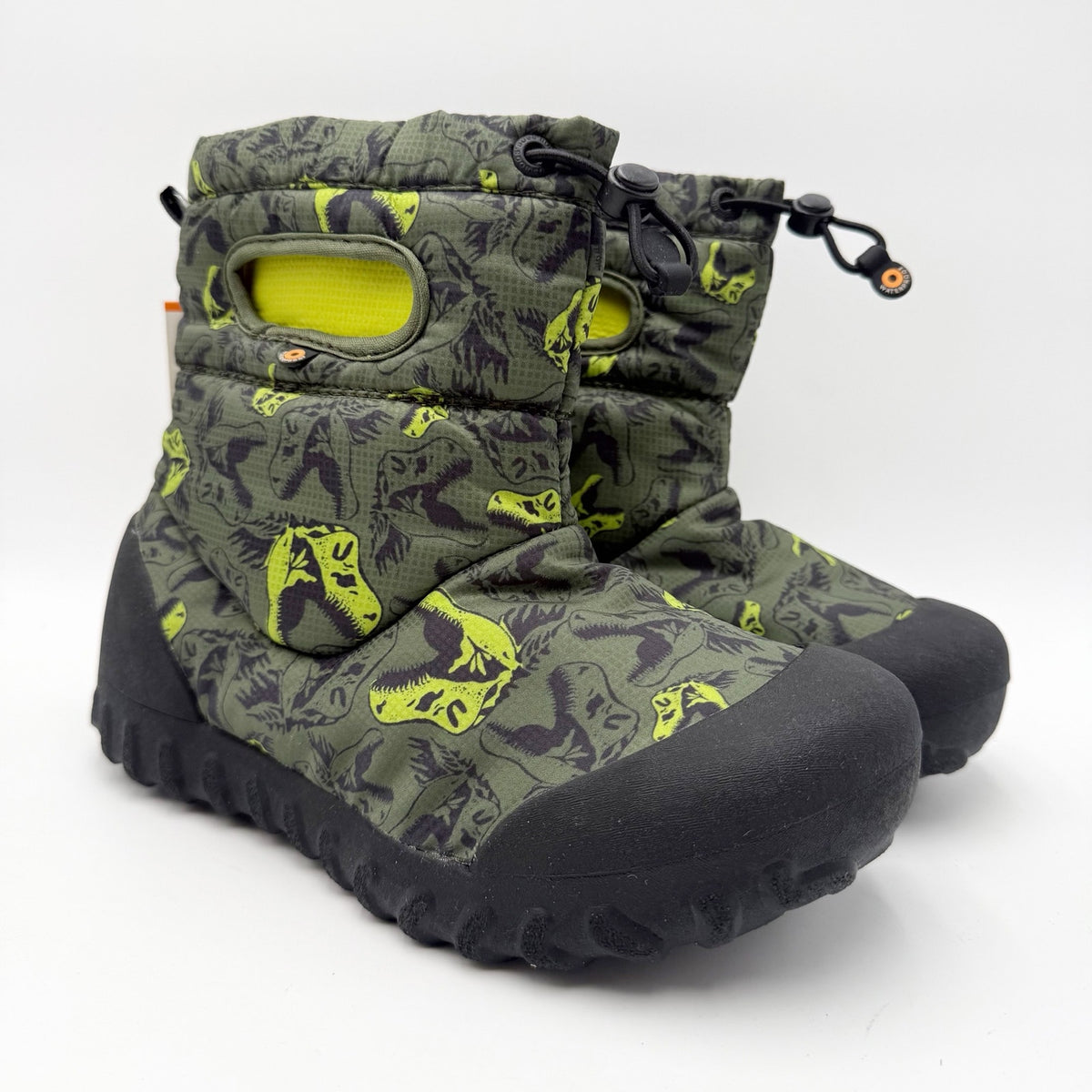 Bogs Big Kids B-Moc Snow Boots Size 5 Green Dinosaur Pattern Waterproof NWOB