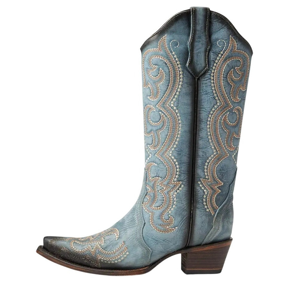 Corral Womens L5869 Western Cowboy Boots US 6 M EU 36.5 Blue Leather Stitch NIB