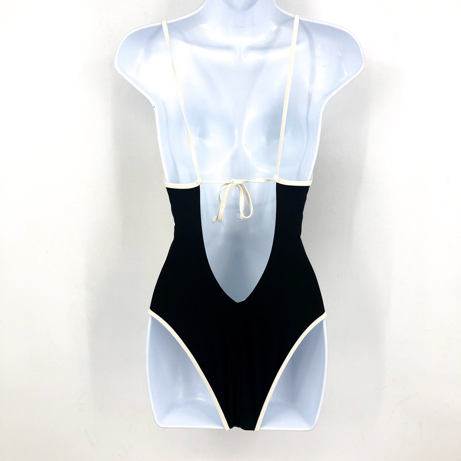 L*SPACE Women's Devi Classic One Piece Swimsuit Small Black Cream Colorblock NWT