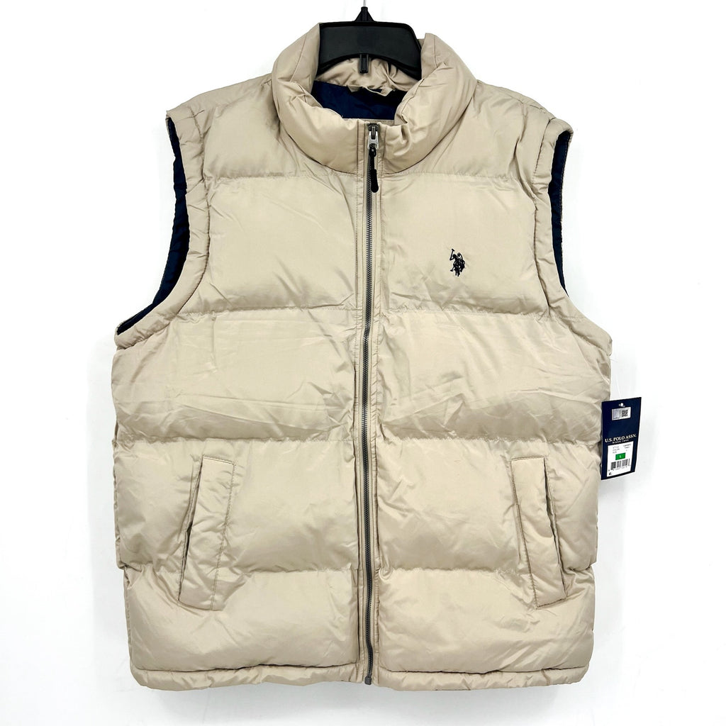U.S. POLO ASSN. Men's Solid Signature Puffer Vest Large Thompson Khaki NWT