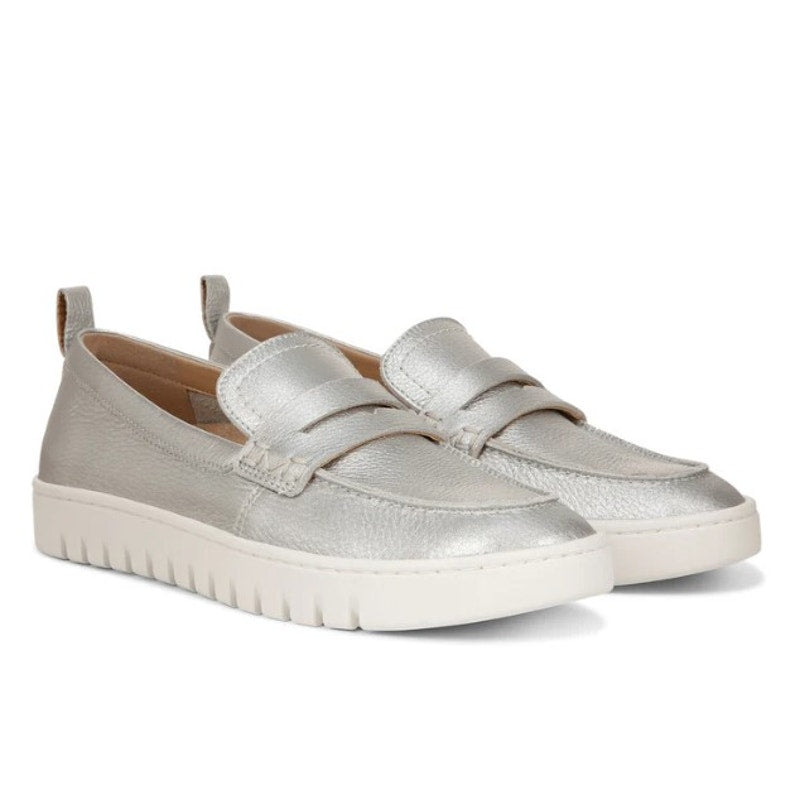 VIONIC Womens Uptown Loafers Size 8.5 Wide Silver Metallic Leather Slip-ons NIB