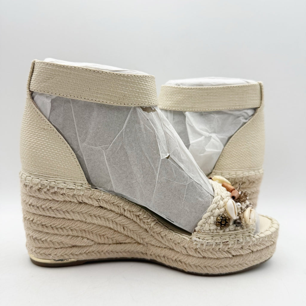 Franco Sarto Womens Clemens Espadrille Wedge Sandals US 8.5 M Beige Raffia NWOB