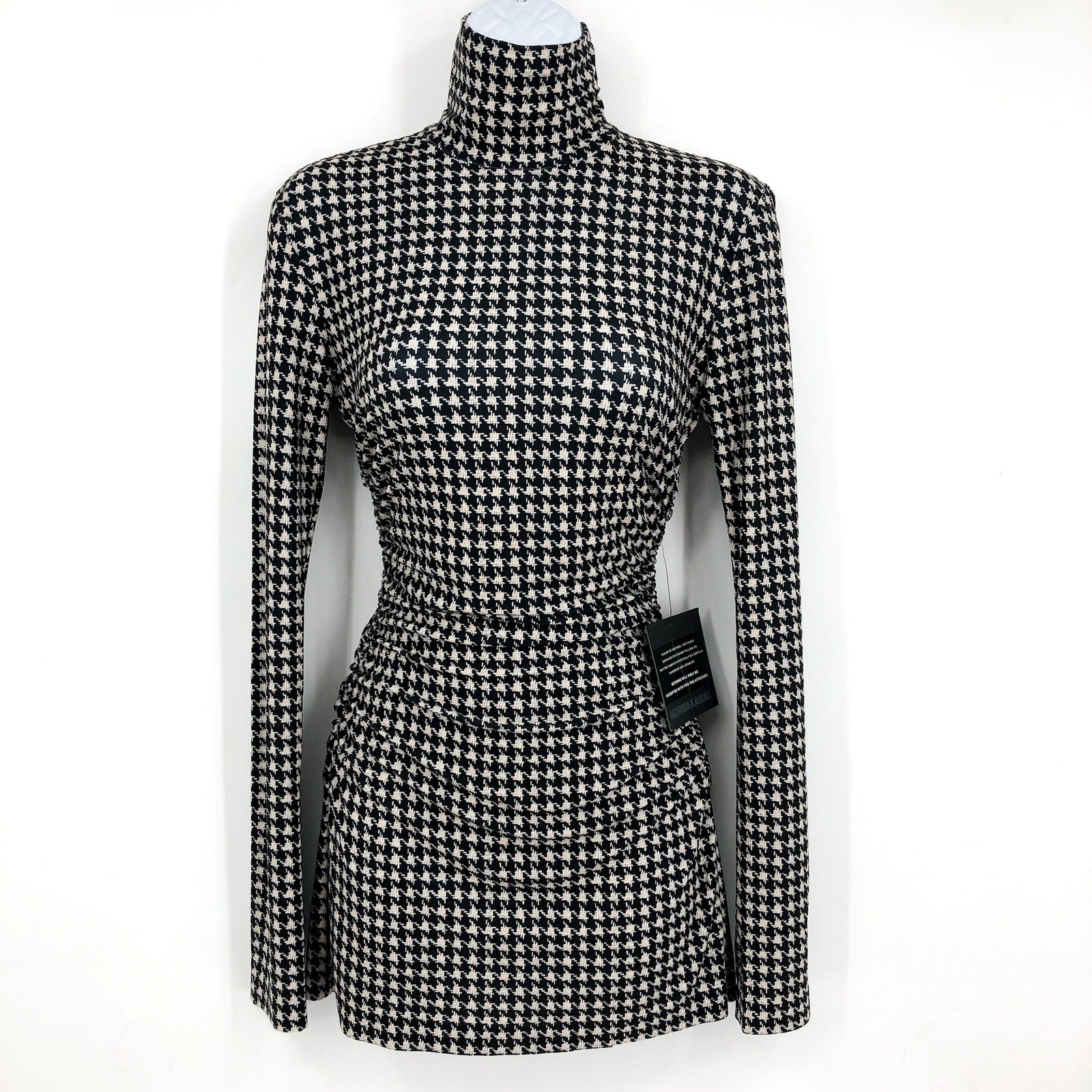NORMA KAMALI Long Sleeve Turtleneck Pickleball Dress XS/34 Large Houndstooth NWT