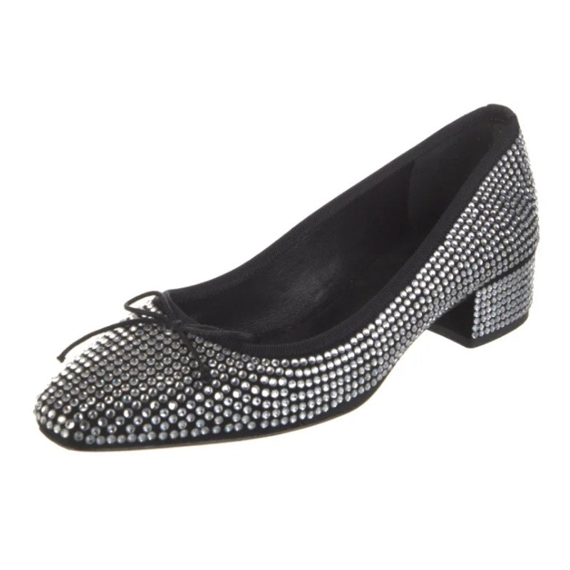 Veronica Beard Women Cecile Ballet Pump US 7.5 Silver Black Suede Rhinestone NIB
