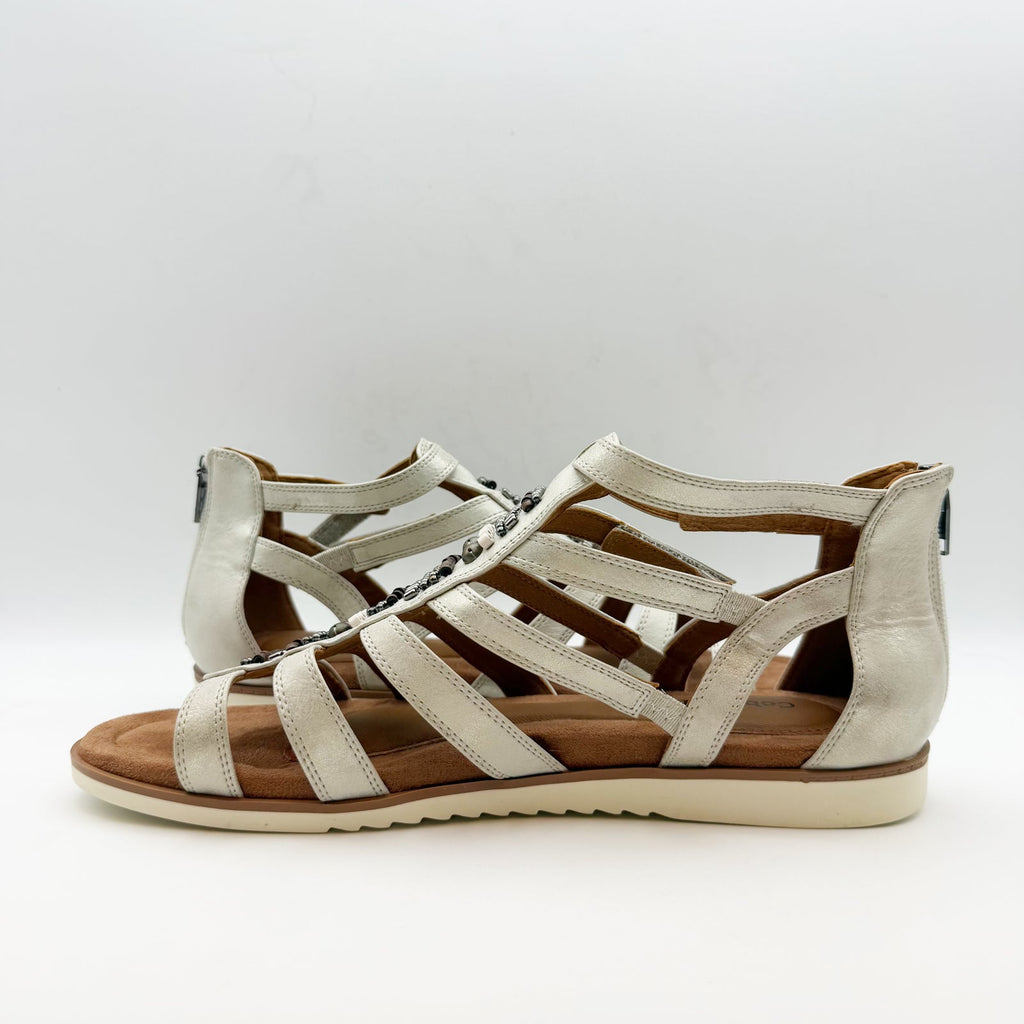 Cobb Hill Womens Zion Gladiator Sandals Size 10 Taupe Metallic Beaded Flat NWOB