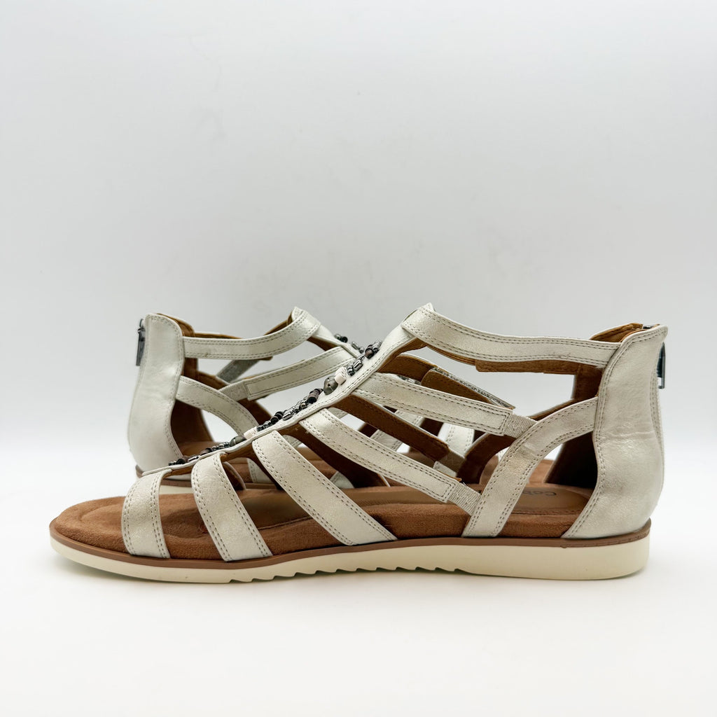 Cobb Hill Womens Zion Gladiator Sandal US 10 Taupe Metallic Beaded NWOB