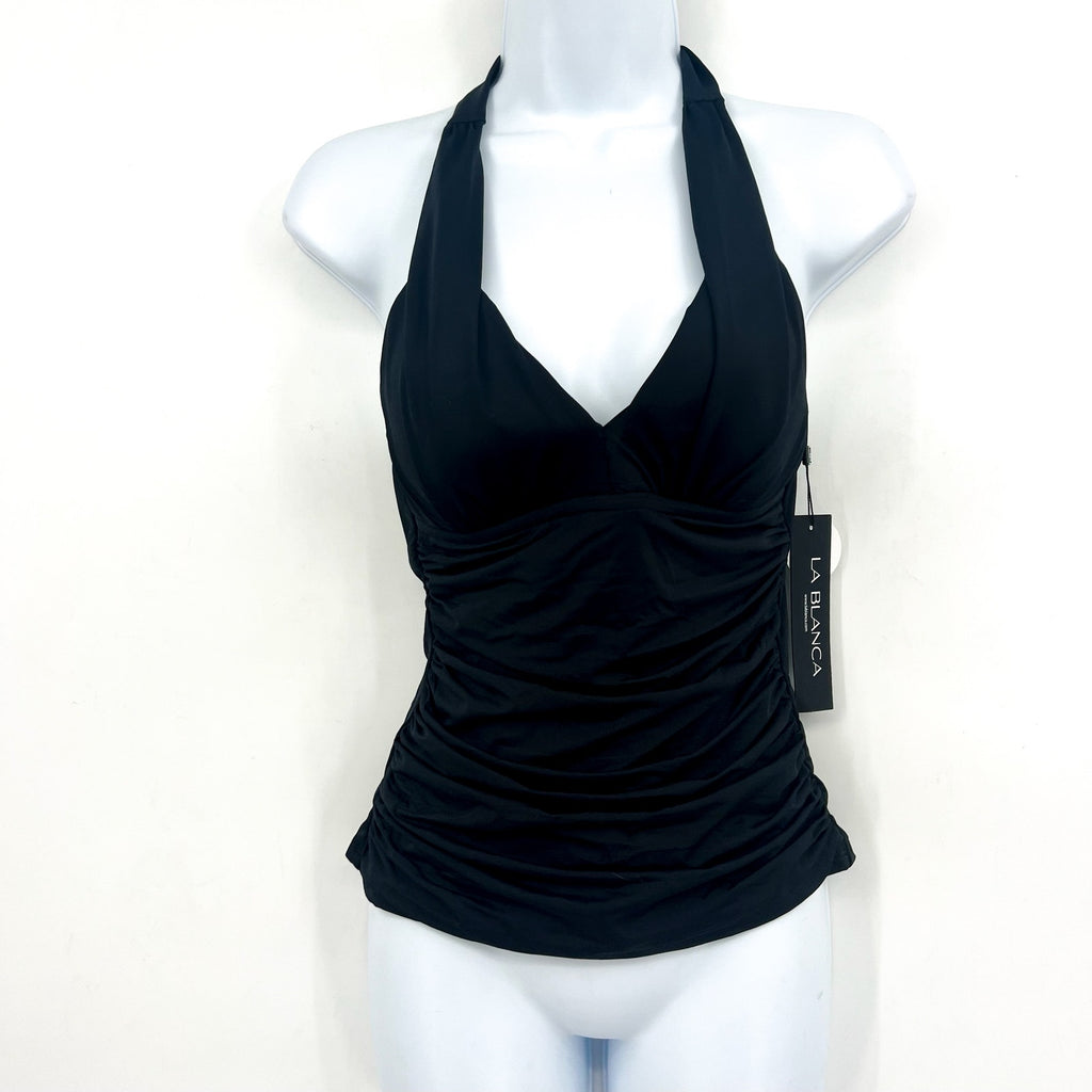 LA BLANCA Women's Island Goddess Halter Tankini Top Size 4 Black Stretch NWT