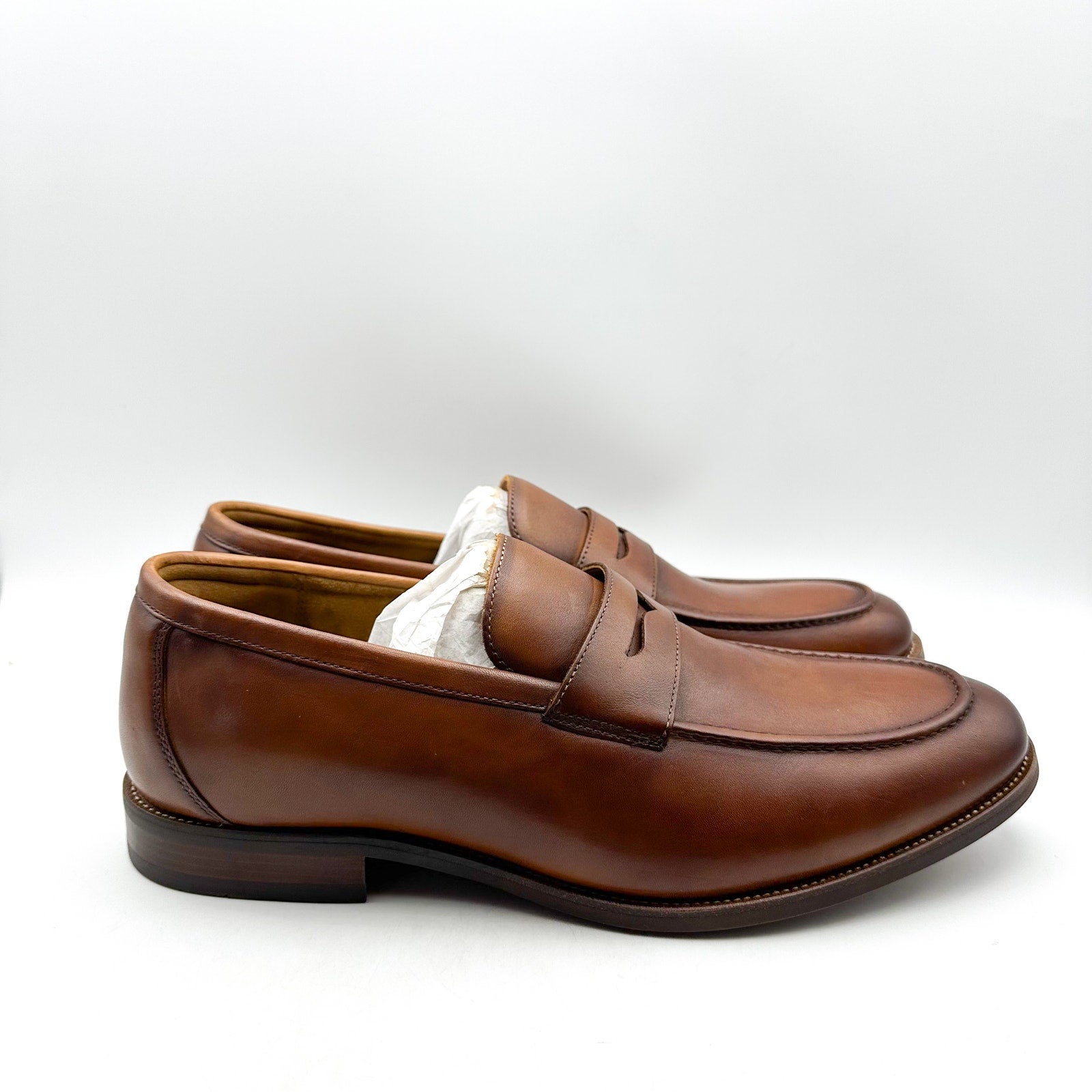 Florsheim Mens Rubano Moc Toe Penny Loafer US 11 Wide Cognac Brown Leather NWOB