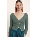 VINCE Women's Marled Crochet Cardigan XS Green Marl V-Neck Cotton NWT