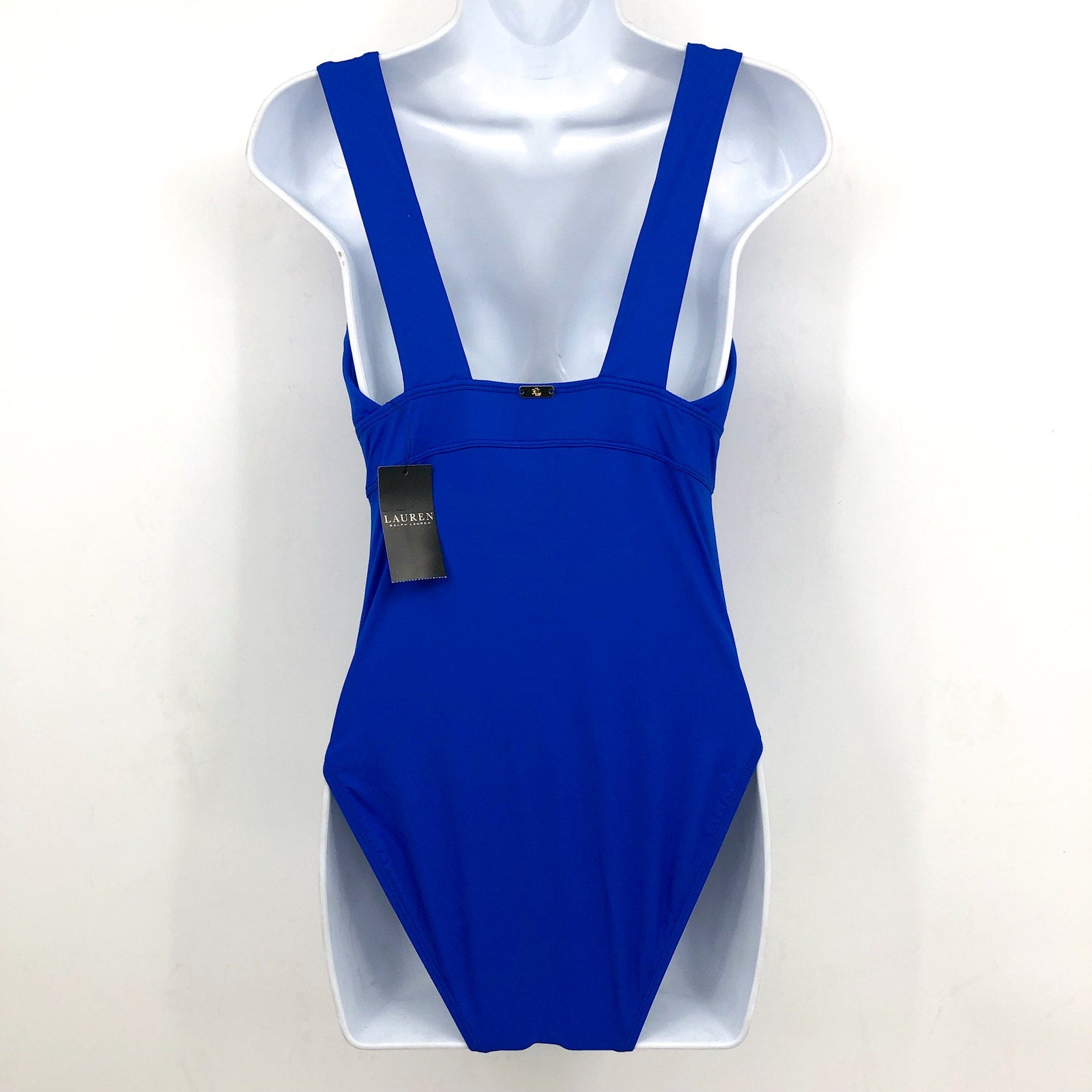 LAUREN RALPH LAUREN V Neck One Piece Swimsuit Size 6 Royal Blue Beach Club NWT