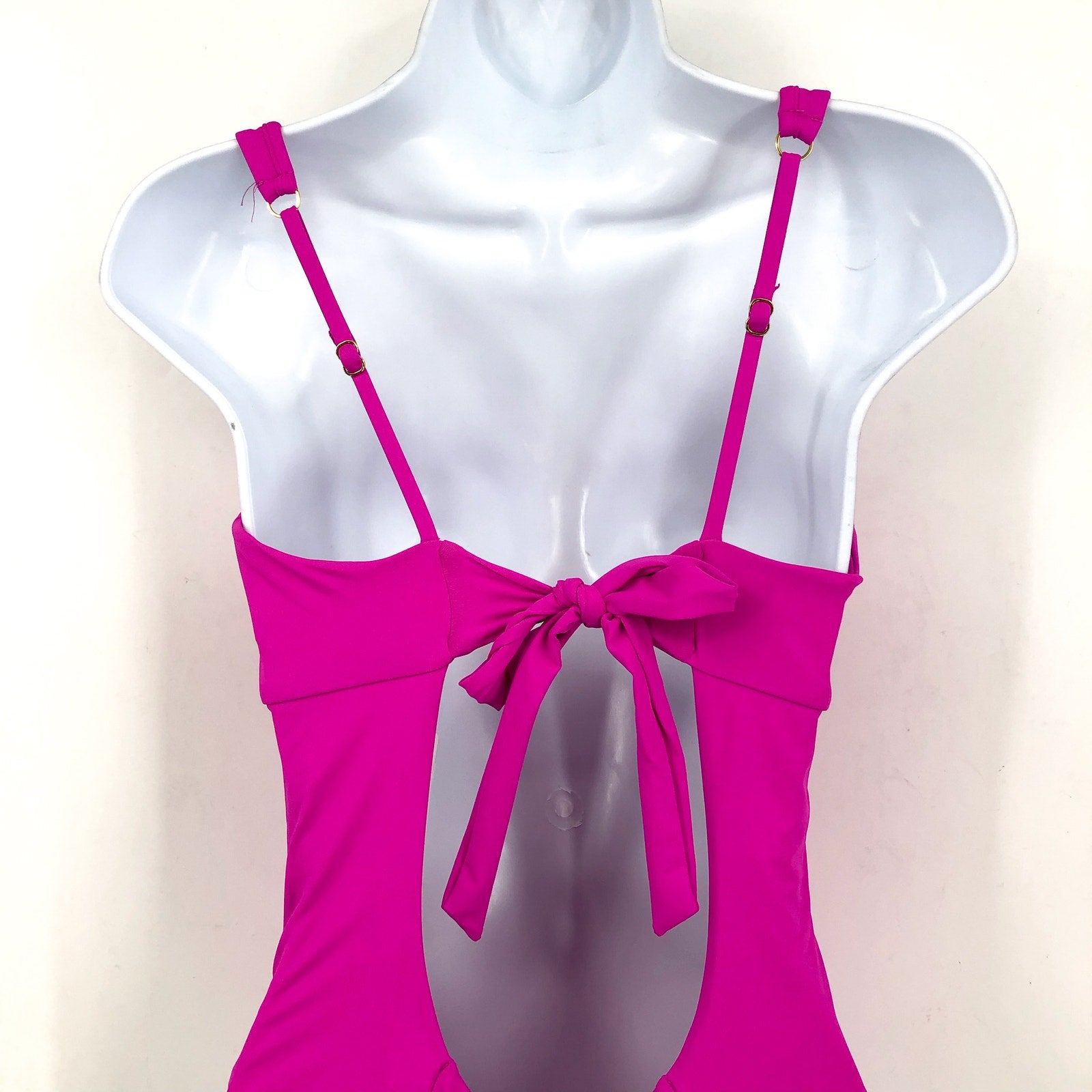 BECCA Women's Color Code V-Wire One Piece Swimsuit Large Vivid Pink Stretch NWT