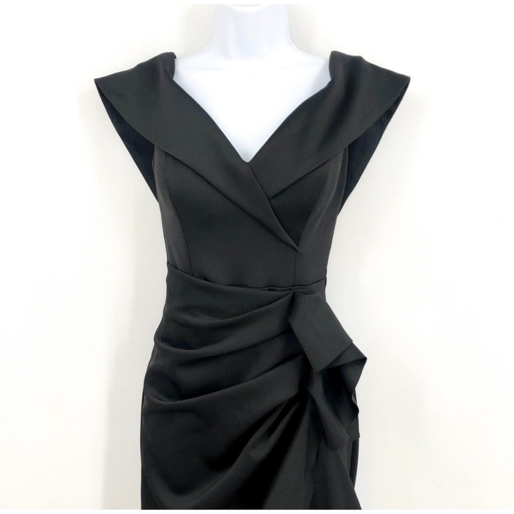 XSCAPE Women's Scuba Off The Shoulder Gown Size 14 Black Ruffle Crepe NWT