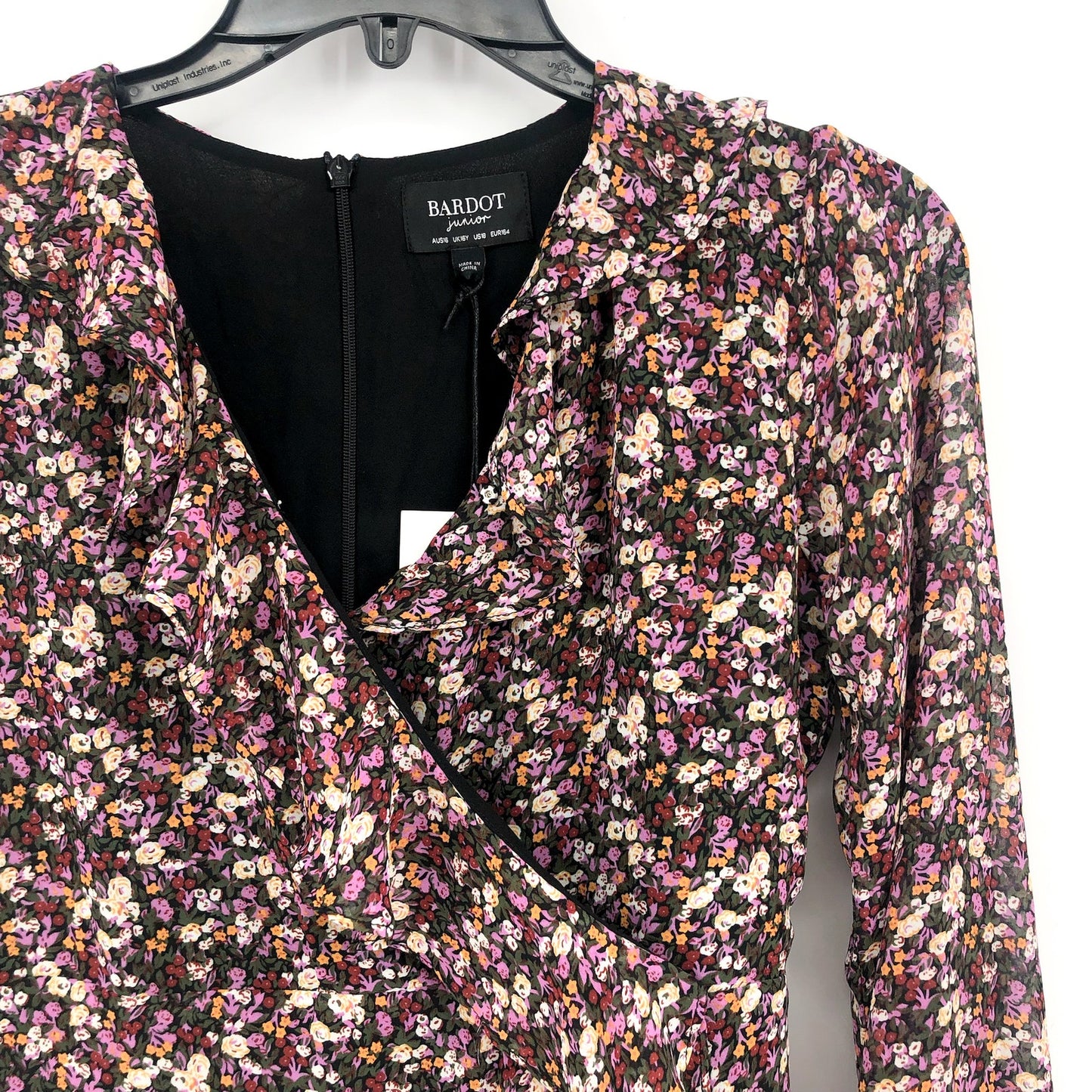 BARDOT JUNIOR Girls Cassidy Wrap Dress Size 18 Black Pink Floral Long Sleeve NWT