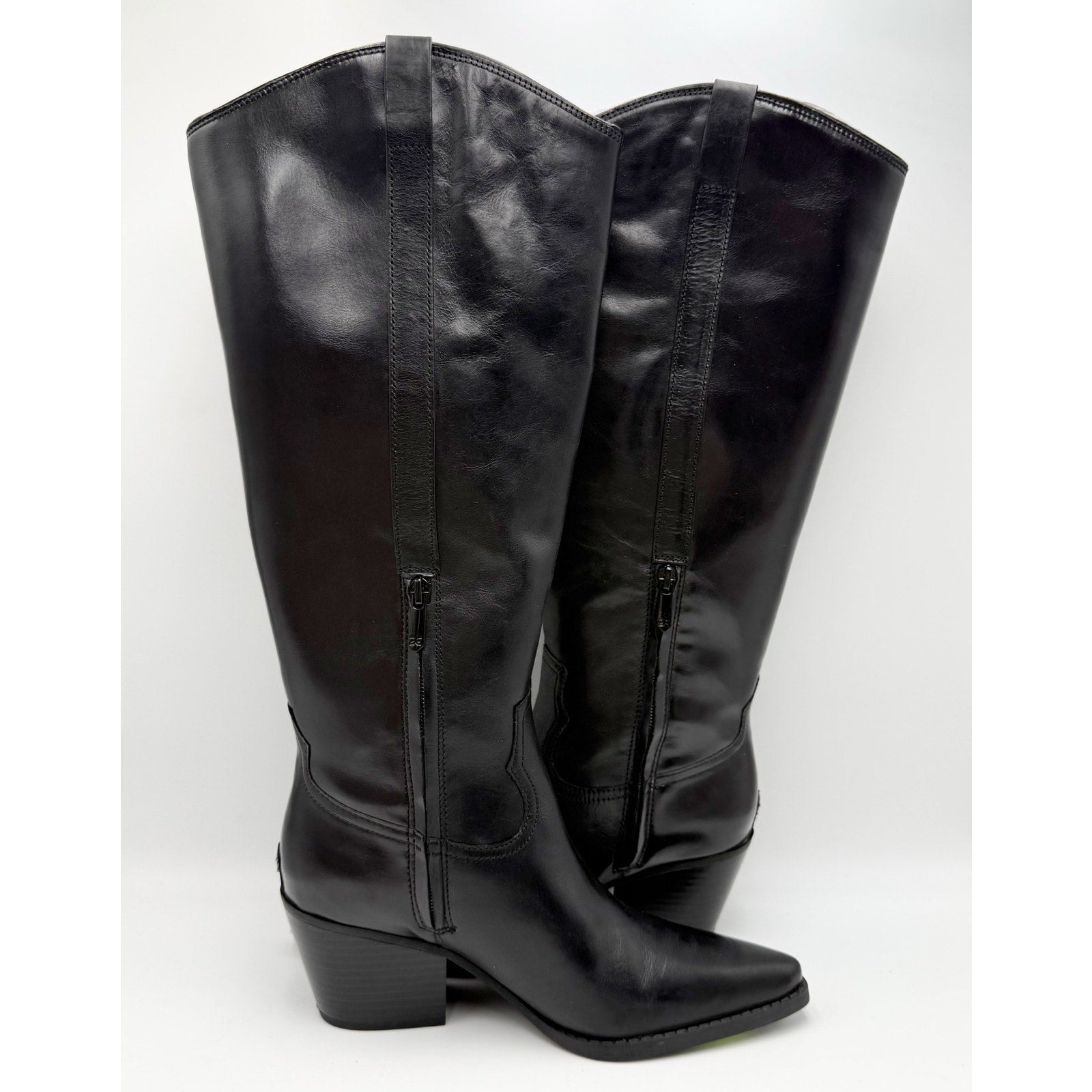 Sam Edelman Womens Wyatt Knee High Boots US 7.5 M Wide Calf Black Leather NWOB