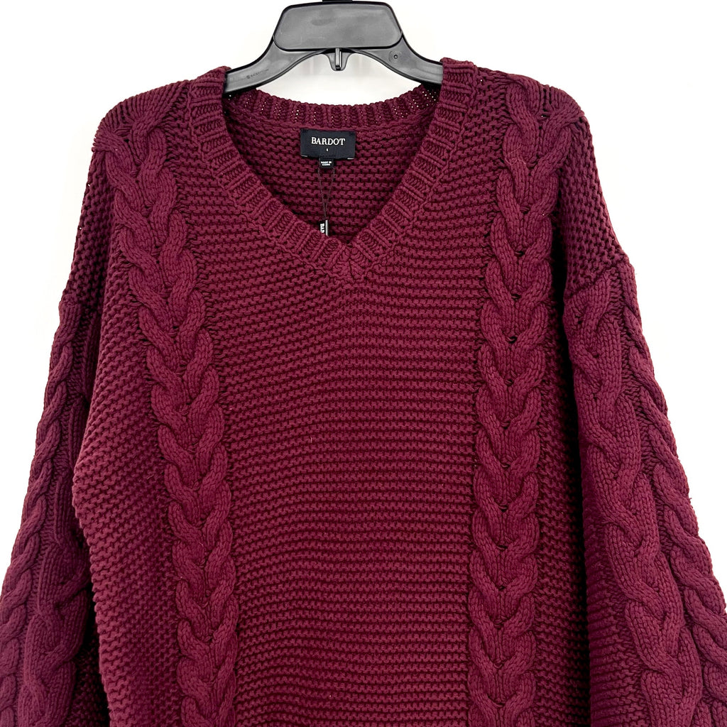 BARDOT Women's Bell Knit Sweater Dress Size 8 Burgundy Red Long Sleeve NWT