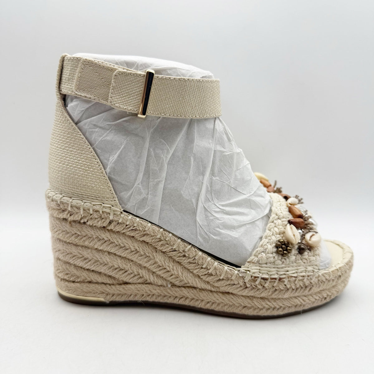 Franco Sarto Womens Clemens Espadrille Wedge Sandals US 8.5 M Beige Raffia NWOB