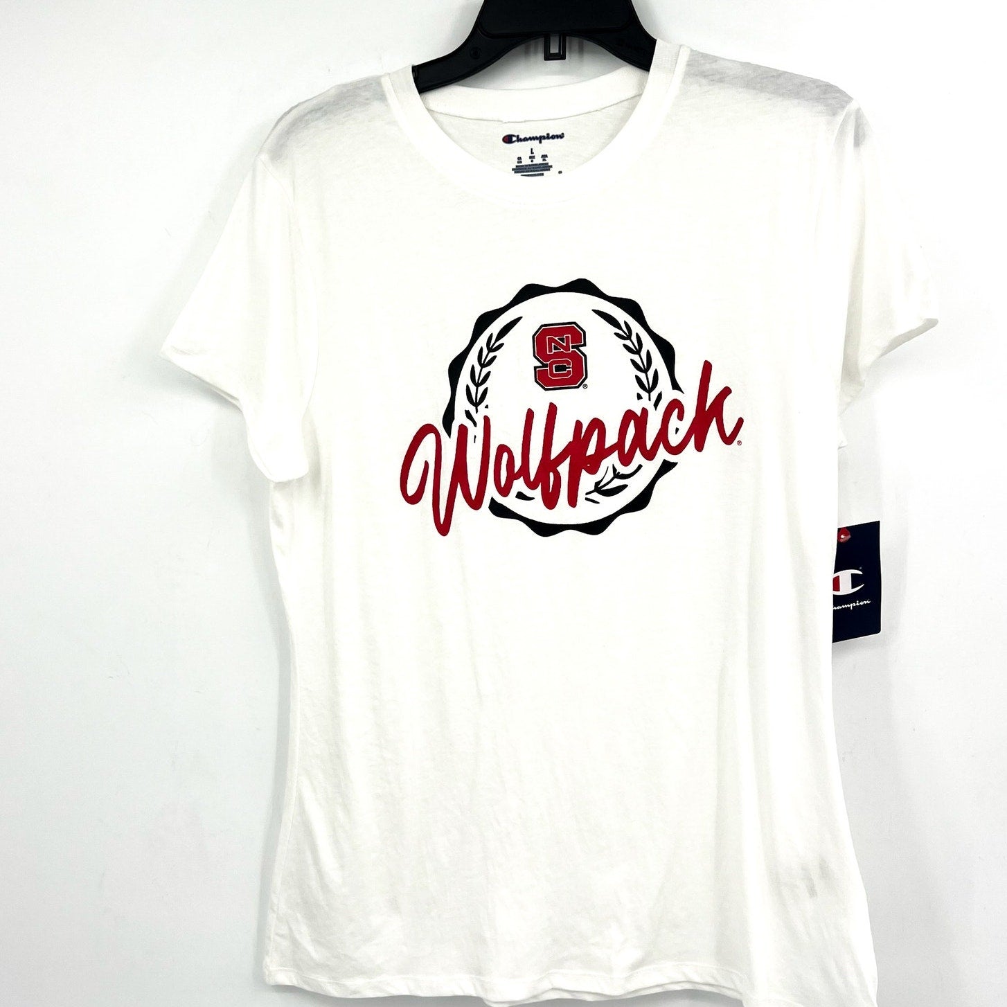 CHAMPION Womens N Carolina State Wolfpack T-shirt LARGE White Short Sleeve NWT