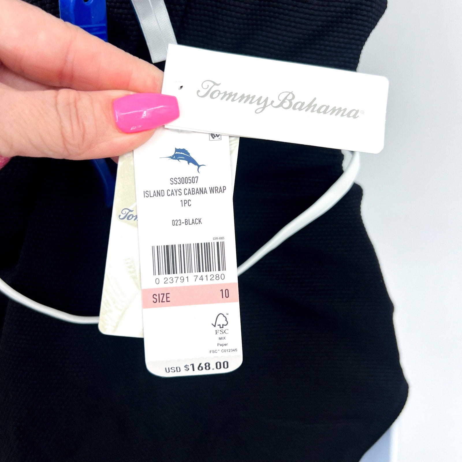 TOMMY BAHAMA Island Cays Cabana Wrap-Front One-Piece Swimsuit 10 Black NWT