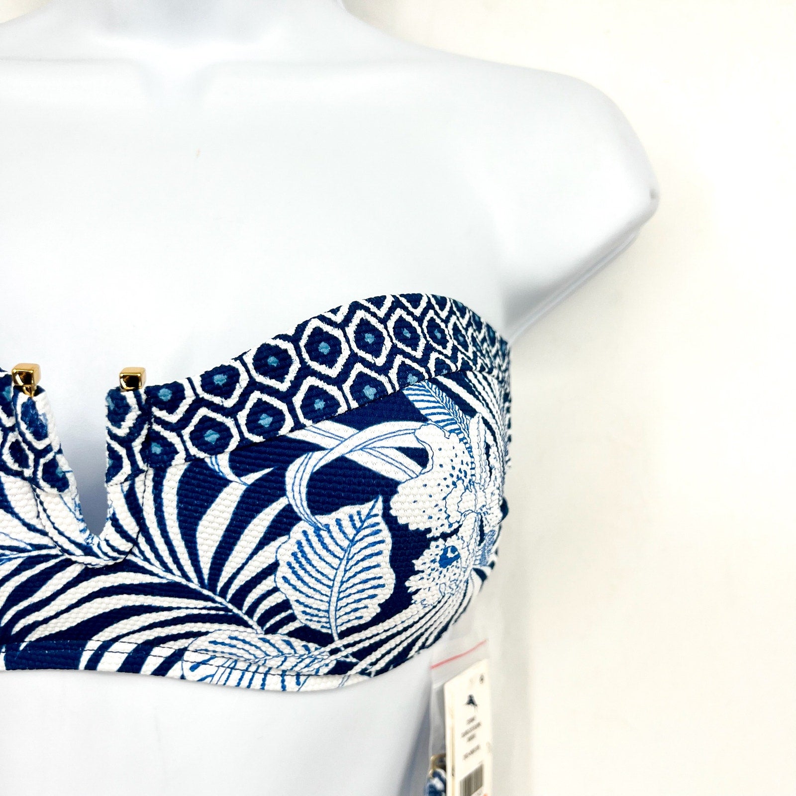 TOMMY BAHAMA Island Cays Bandeau Bikini Top Small Blue White Blooms NWT