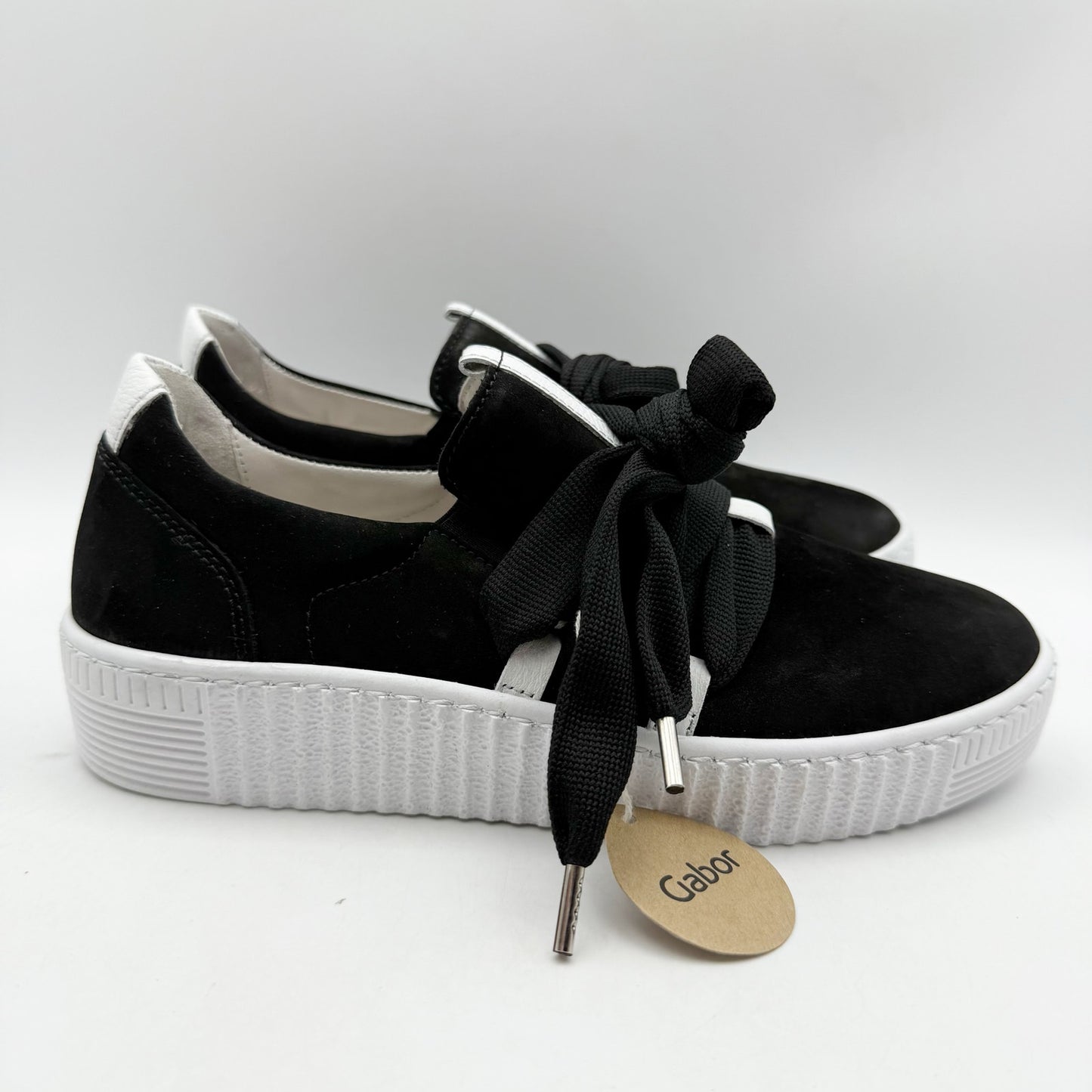 Gabor Womens 43.333 Platform Sneaker US 5.5 M EU 35.5 Black Leather NWOB