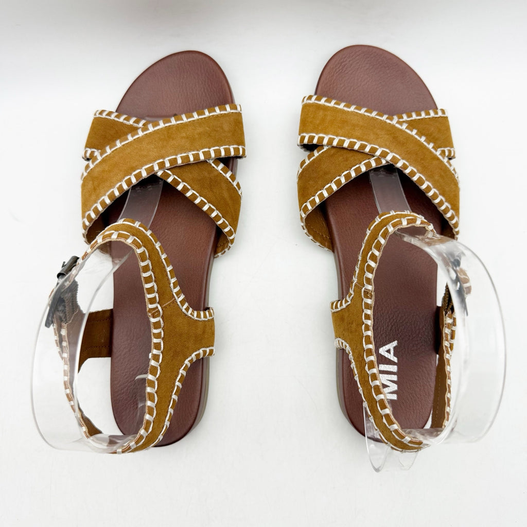 MIA Amore Womens Sofee Whipstitched Sandals US 6.5 Cognac Brown Vegan Suede NWOB