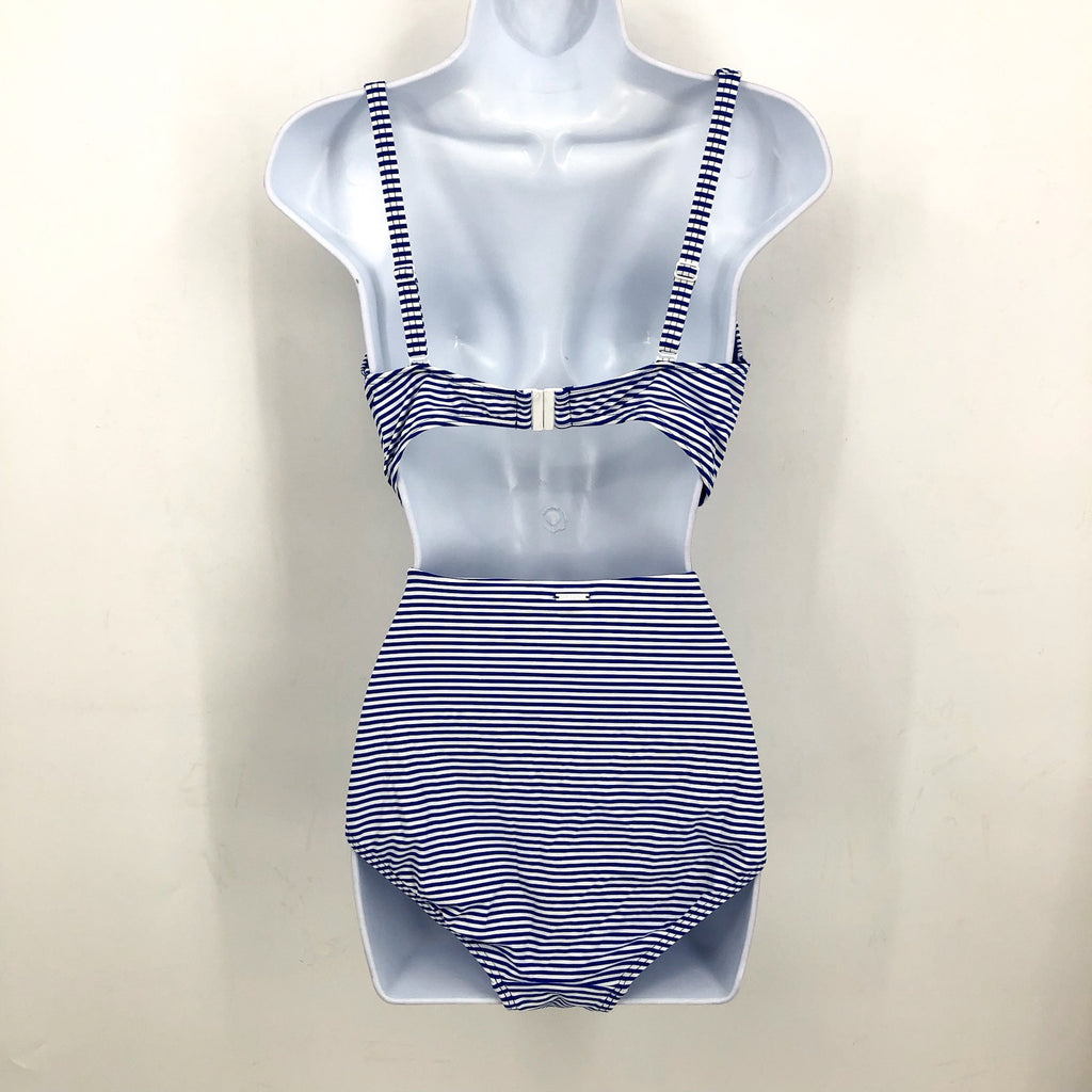 SEA LEVEL SWIM Standard Varsity Bikini Set Top US 10 Bottom US 12 Blue White NWT