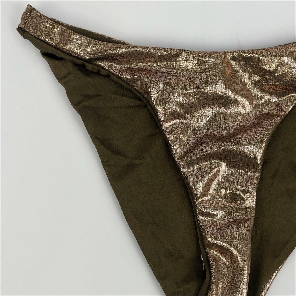 Good American Metallic Better Bikini Bottoms Medium Gold Mocha Foil NWT