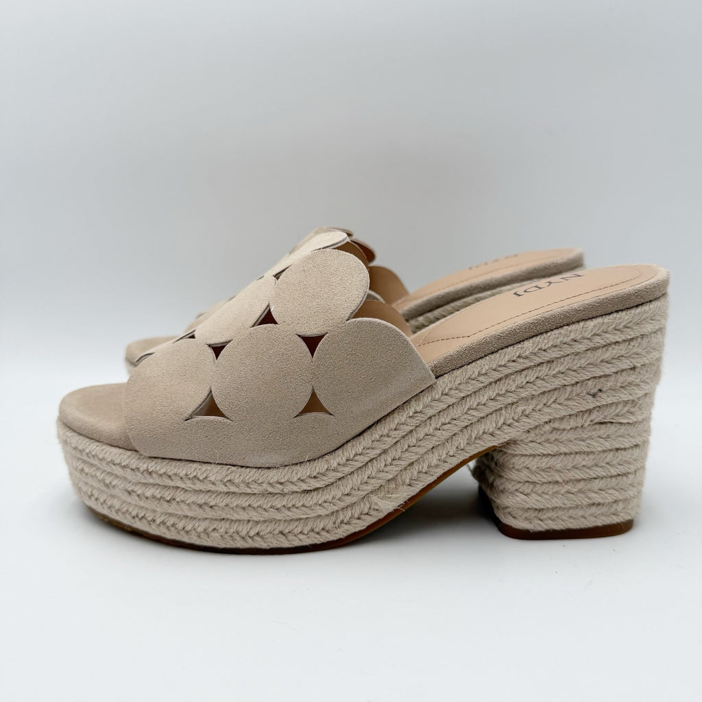 NYDJ Womens Helene Heeled Sandals Size 8.5 M Sand Beige Suede Platform NIB