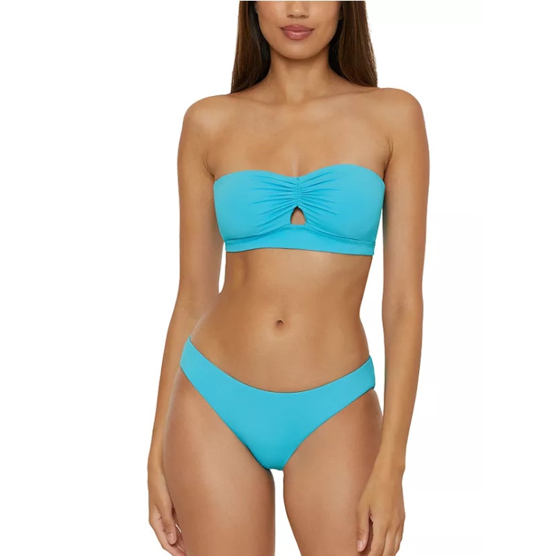 BECCA Women's Garden of Eden Shirred Hipster Bikini Bottom Large Pool Blue NWT