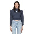 RE/DONE Women Shrunken Sweatshirt Small Heather Navy Blue Floral Embroidery NWT