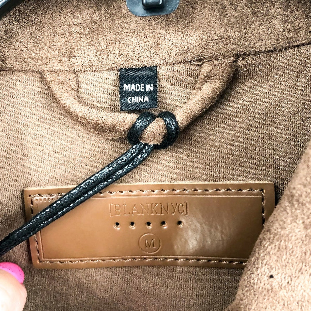 BLANKNYC Women's Faux Suede Fringe Jacket Medium Brown Hot Cocoa Long Sleeve NWT