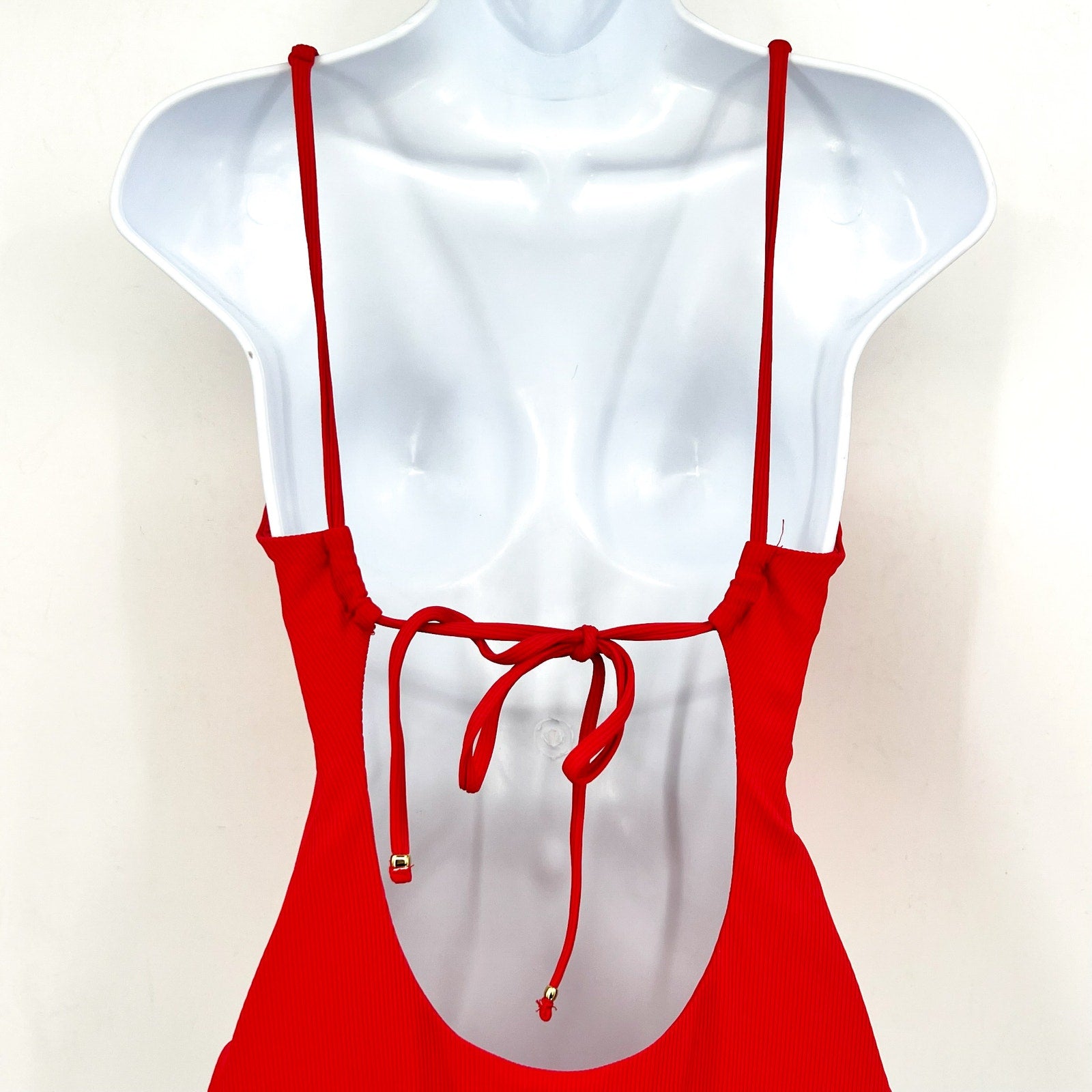 BECCA Women's Modern Edge One Piece Swimsuit Large Fire Red Plunge Neck NWT