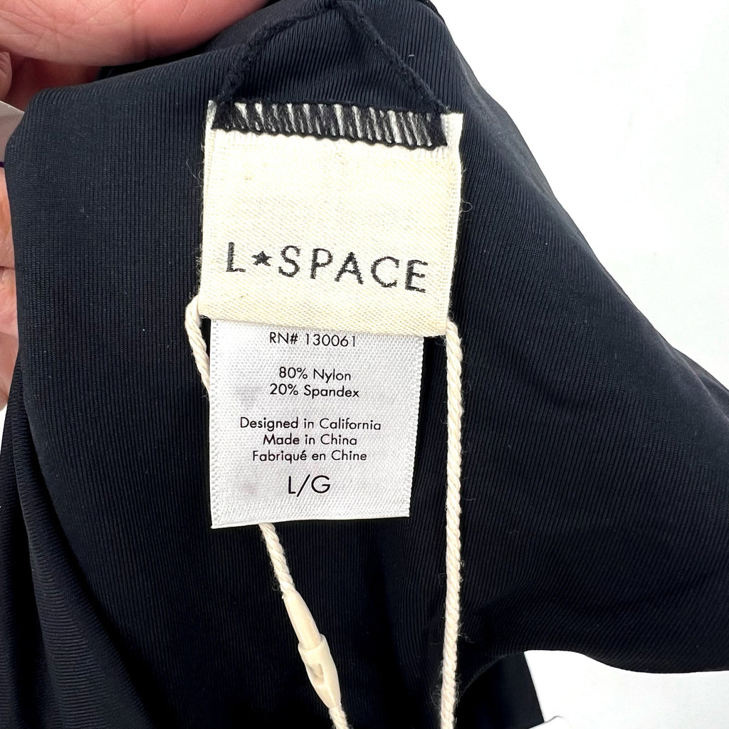 L*SPACE Women's Quinn Classic Bikini Bottom Large Black V Front NWT