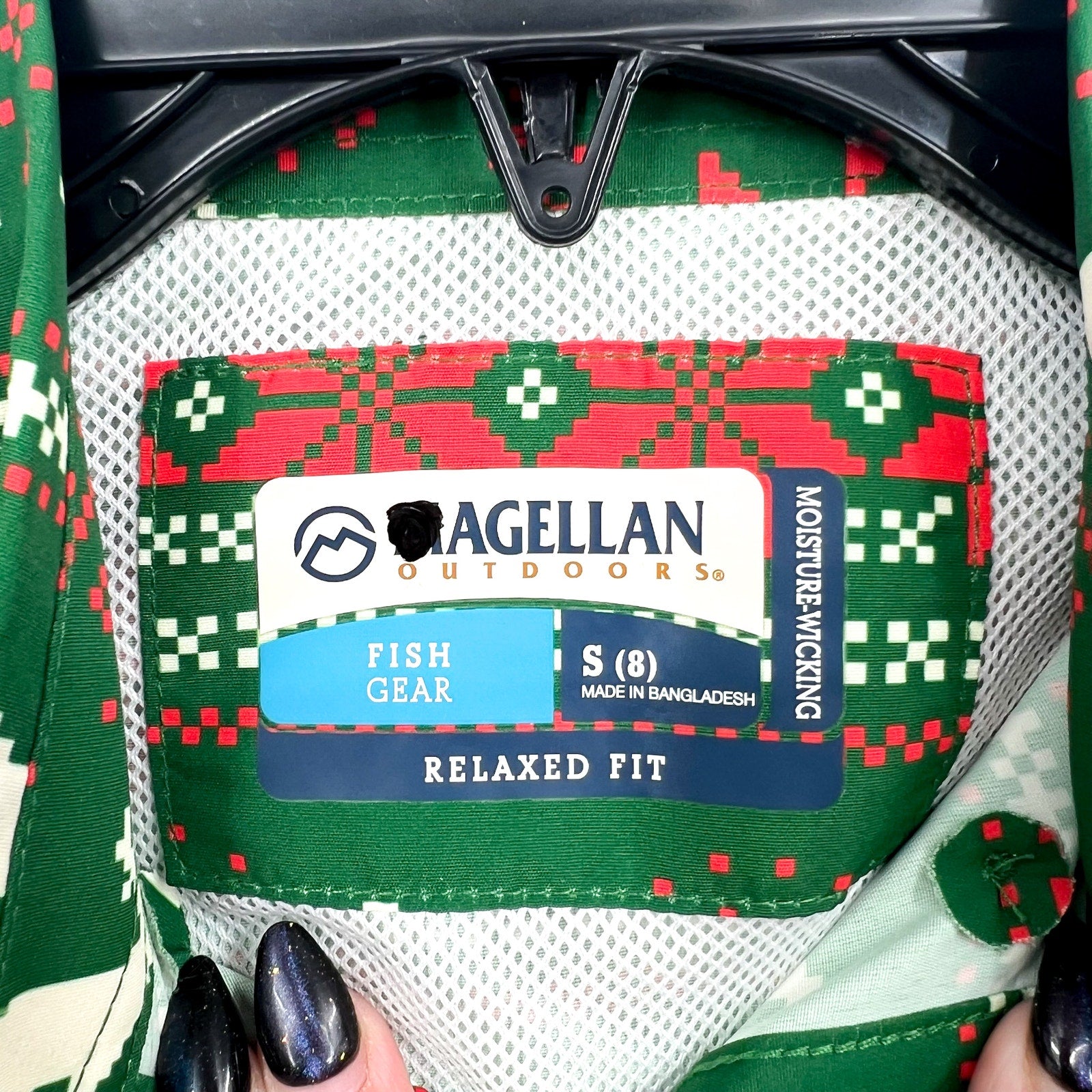 Magellan Boys Laguna Madre Holiday Fair Isle Fishing Shirt Small Green Red NWOT