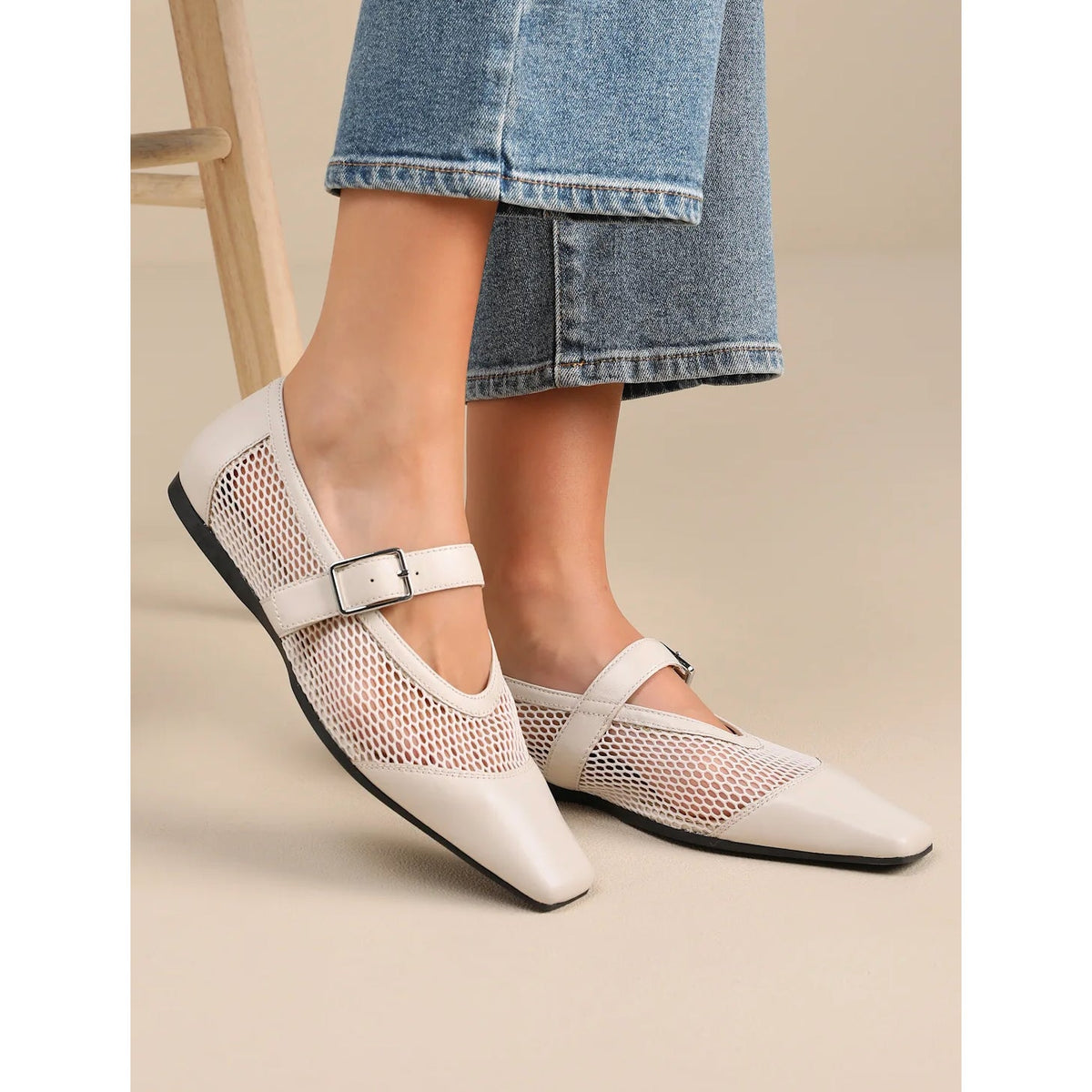 Vagabond Shoemakers Womens Wioletta Mesh Mary Jane Flats Size 10 Off White NWOB