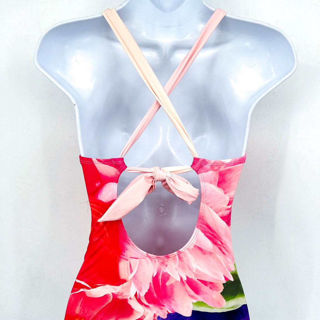 TOMMY BAHAMA High Neck One Piece Swimsuit 12 Touch Of Pink Penney Blooms NWT