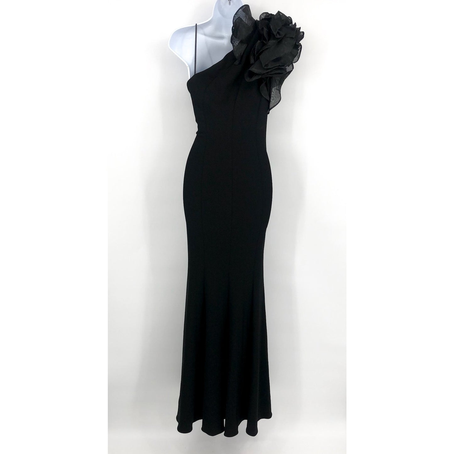 AIDAN MATTOX Women's One-Shoulder Organza Ruffle Gown Size 4 Black NWT