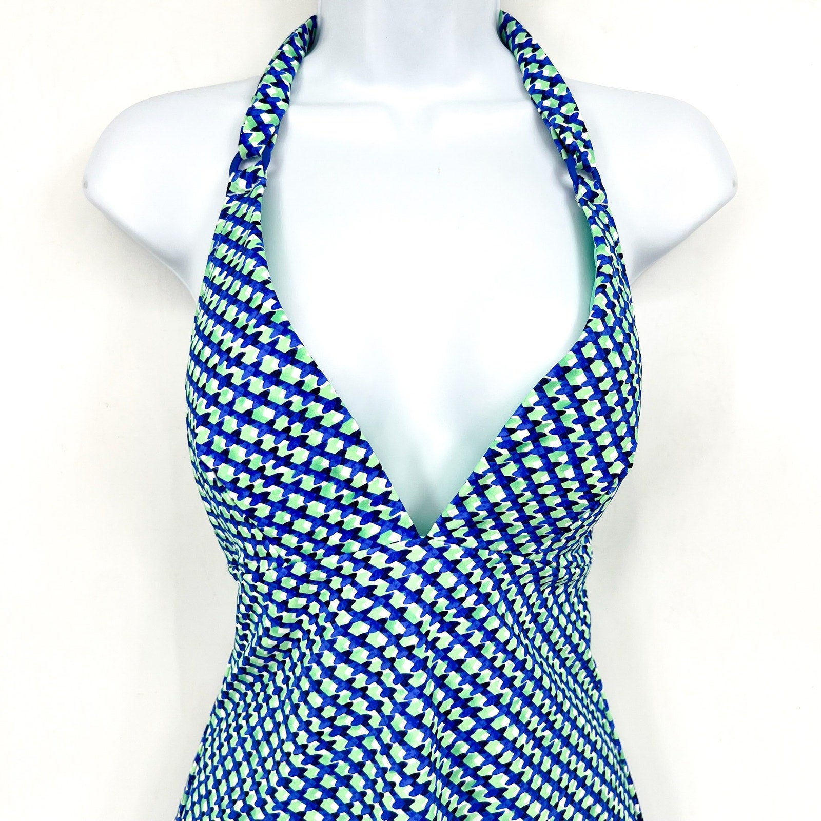 TOMMY BAHAMA Mosaic Pool Ring Tankini Top XL Beach Glass Blue Palm Modern NWT